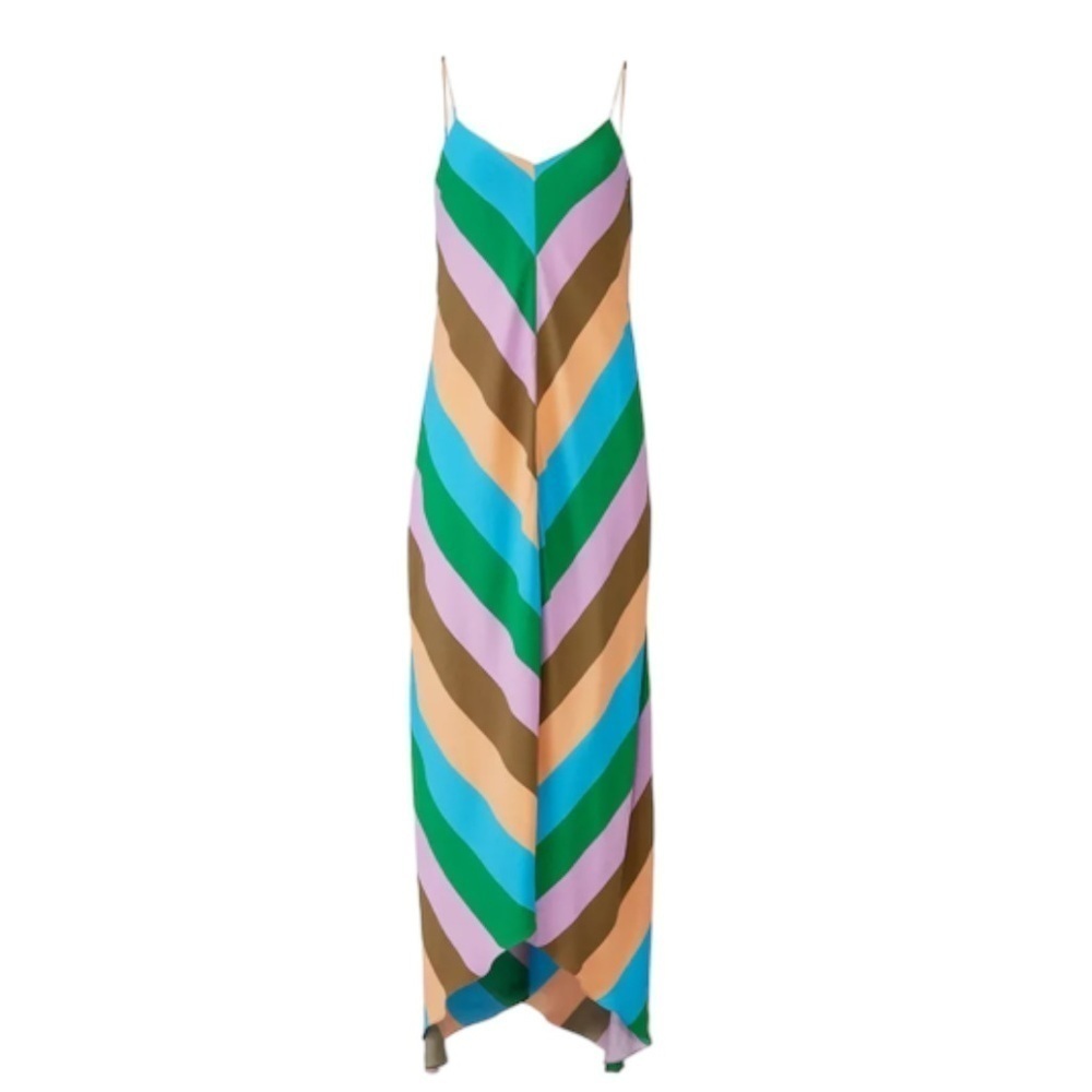 Tibi Julian Chevron Multi Stripe Maxi Slip Dress - image 4
